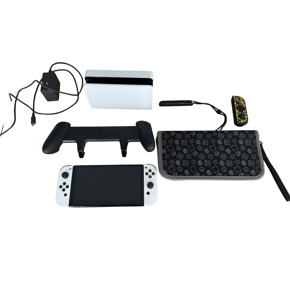 Nintendo Switch OLED White + Satisfye ZenGrip + Mario Case Bundle - Excellent!